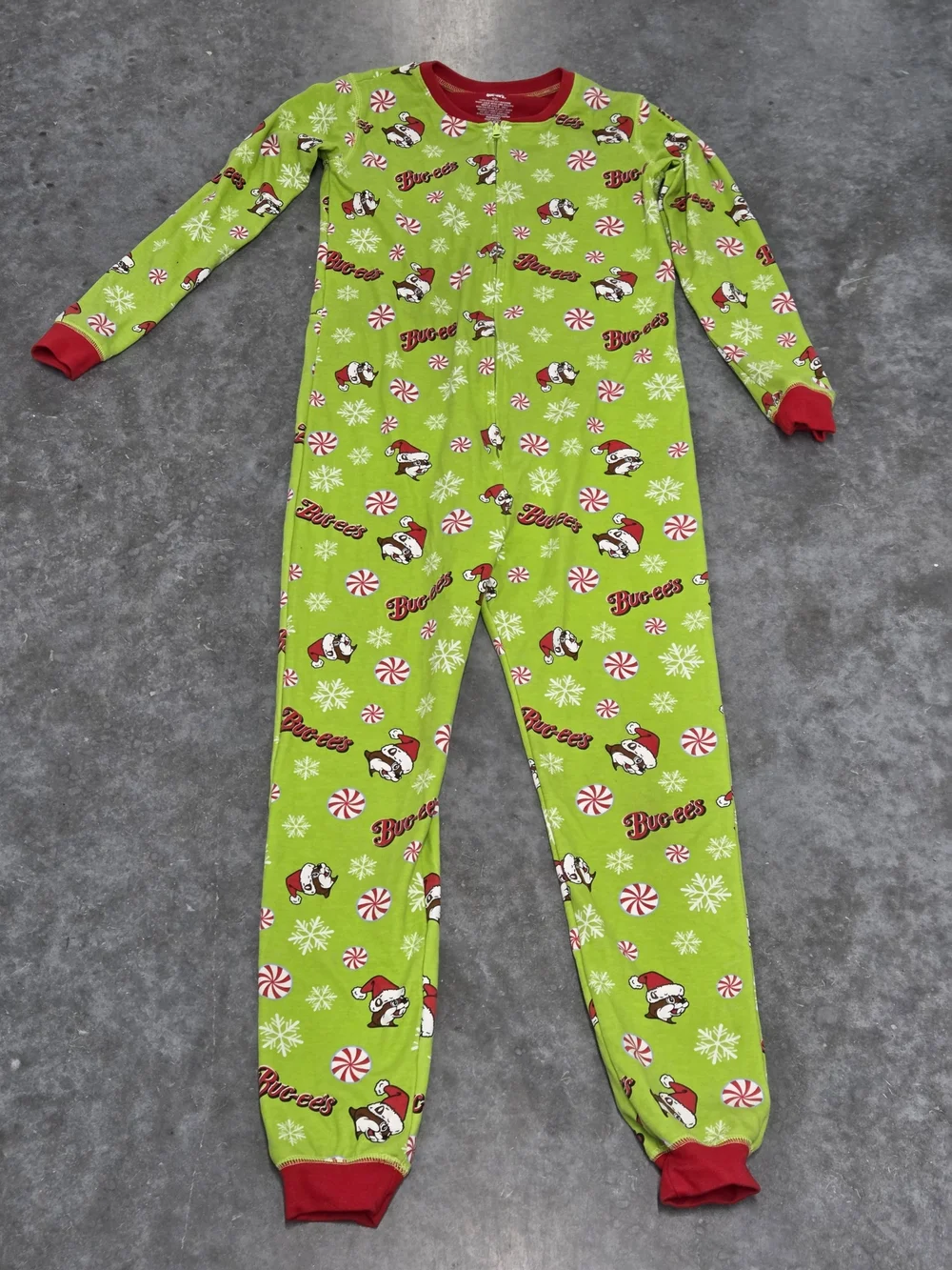 Buc-ee's Youth Holiday Pajamas One-Piece Christmas Festive Whimsy Kitch Campy